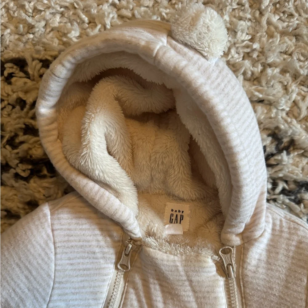 Baby Gap Cozy Cream Hooded Baby One Piece